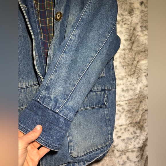 Vintage 90’s Y2K Women’s Petite Denim Chore Coat Corduroy Collar Flannel Lined - Picture 6 of 10